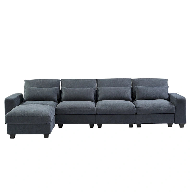 Modern Convertible Large L-shaped Feather Filled Sectional Sofa with Reversible Chaise - 129.9W x 72D x 31.5H