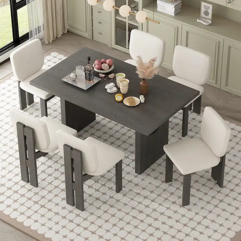 7-Piece Transitional Wooden Dining Set with Rectangular Table & 6 Chairs