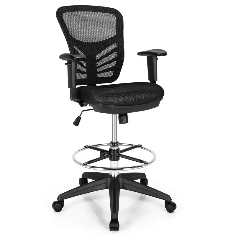 Mesh Drafting Chair with Adjustable Armrests & Foot-Ring