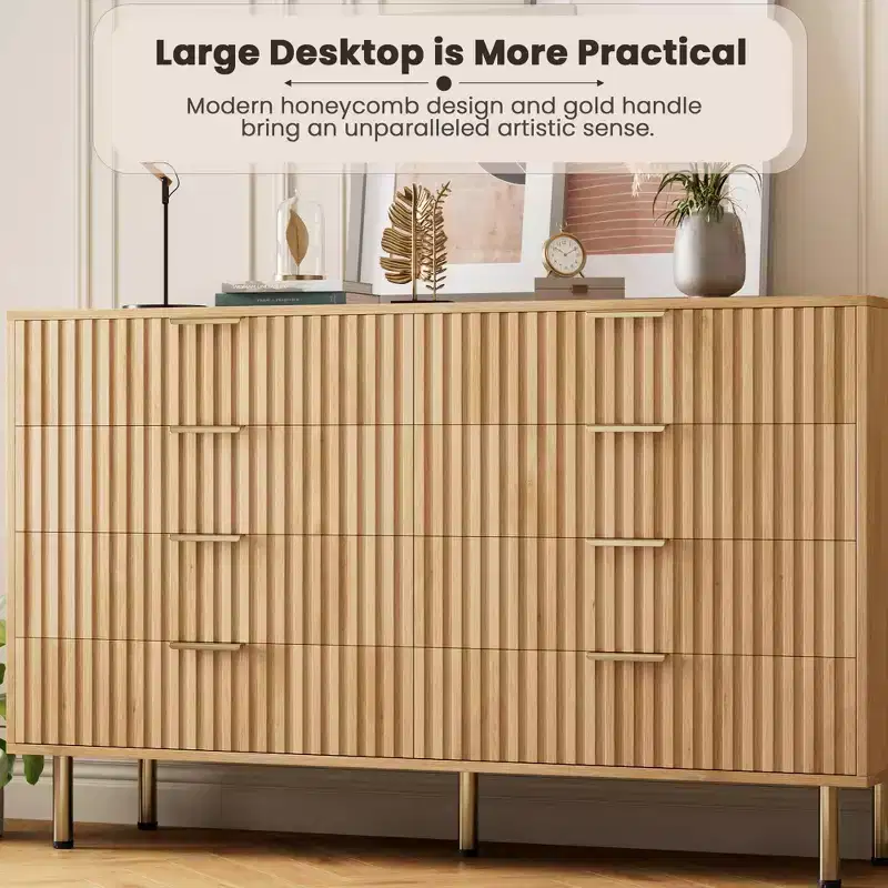 8-Drawer Dresser for Bedroom, 55 Wide Modern Wooden Chest of Drawers with Metal Handles, Anti-Tip Design, Sturdy Storage Organizer for Living Room