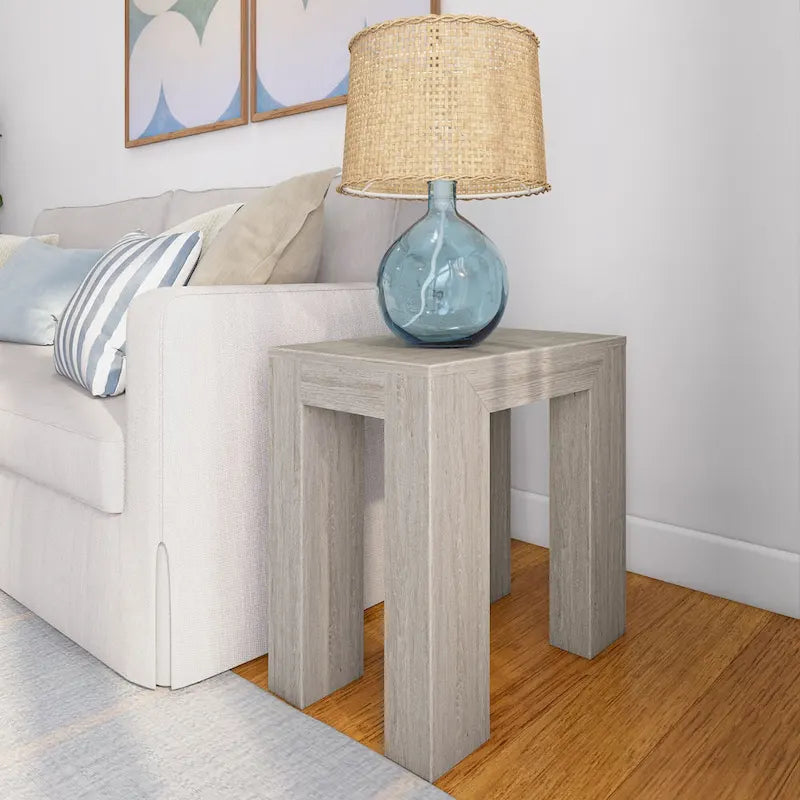 Modern Rectangular Solid Pine Wood Side Table with Wirebrush Finish