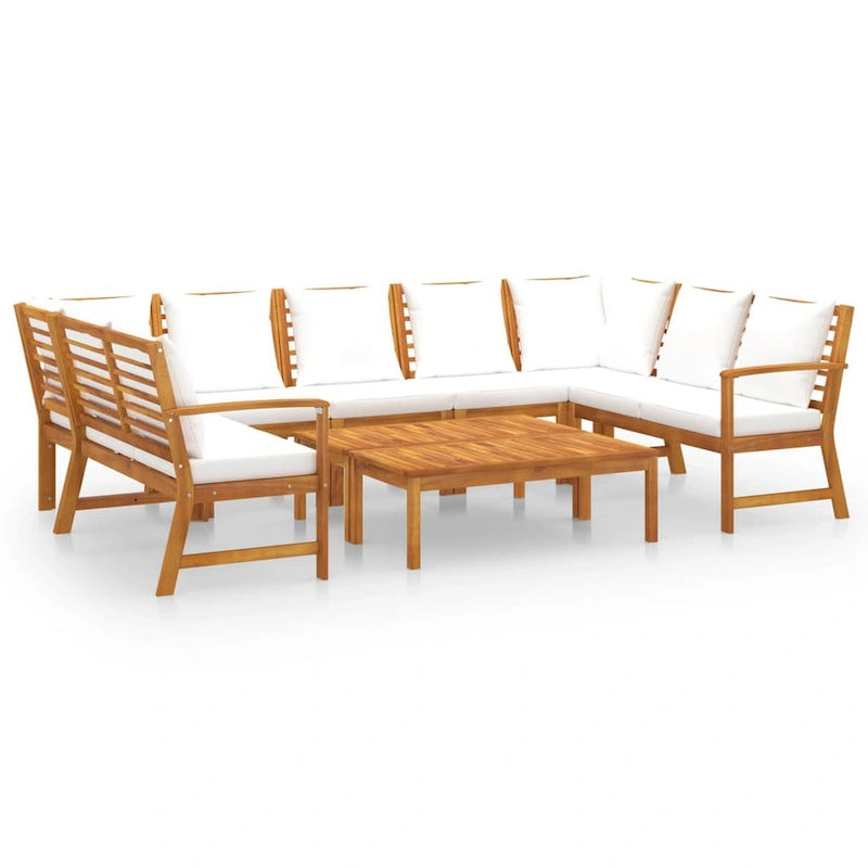 9pc Outdoor Patio Modular Sofa Set w Table, Solid Acacia Wood, White
