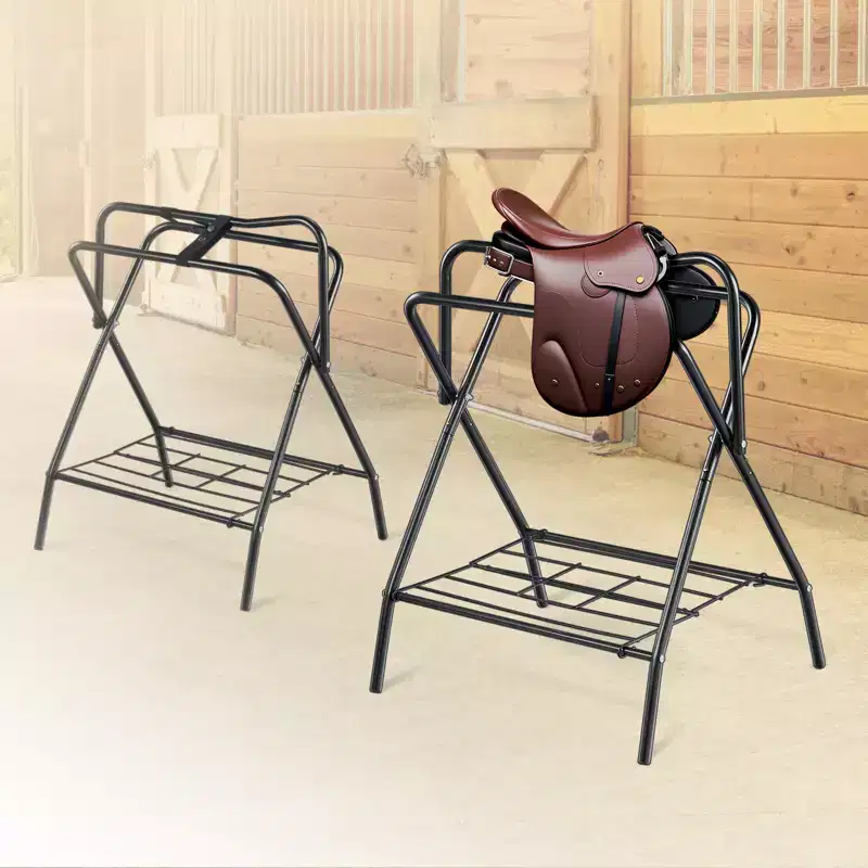 VEVOR Folding Saddle Rack, 28 x 19 x 37.5 in, 2 Packs Freestanding Horse Saddle Stand, Heavy Duty Steel Saddle Rack for English & Western Saddles