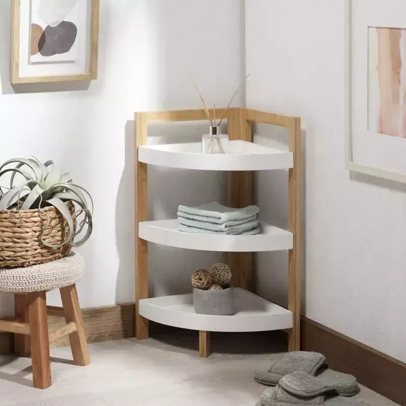Adler 3 Tier Corner Shelf - STG1914 - White/Natural - Safavieh