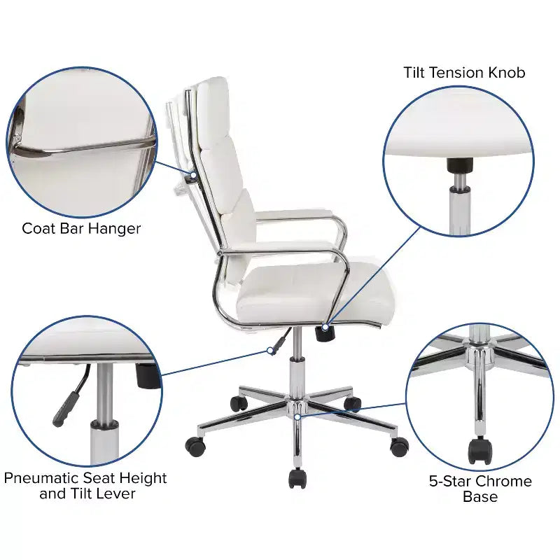 High Panel-Back Ergonomic Executive Office Chair with Padded Metal Arms, 360�� Swivel
