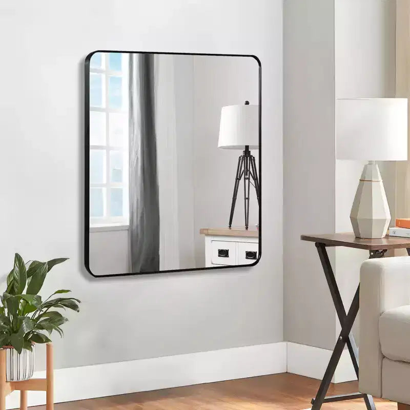 Black Metal Framed Square Bathroom Wall Mirror - Stylish & Durable