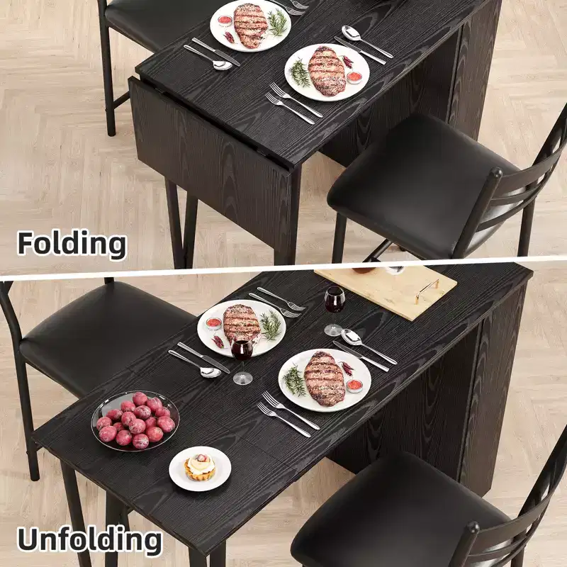 Dining Table Set, Counter Height Kitchen Table Set for 2 with Storage Shelves, Expandable Bar Table