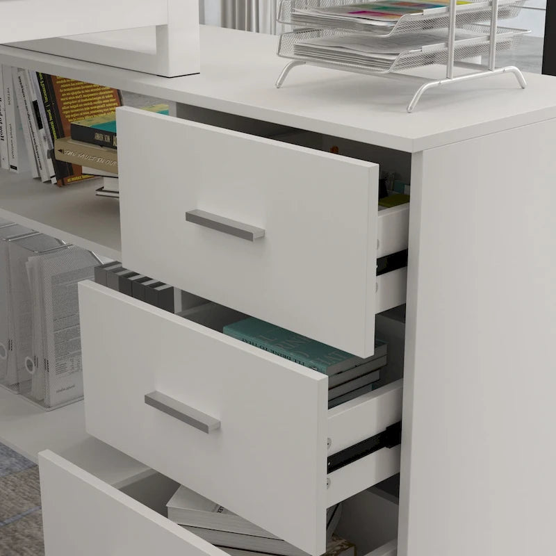 55-inch L Shaped Office Computer Desk with Drawers