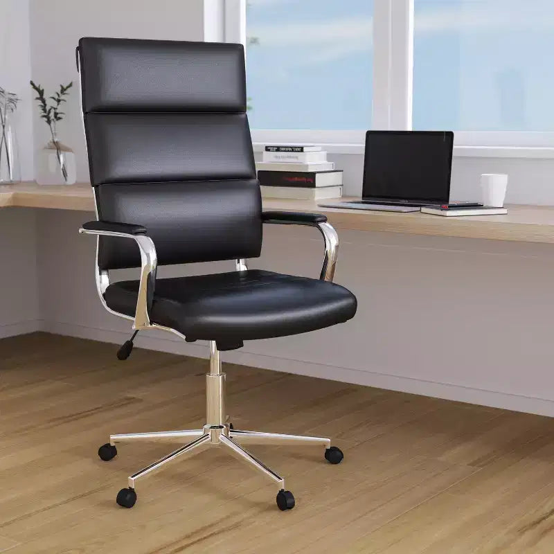 High Panel-Back Ergonomic Executive Office Chair with Padded Metal Arms, 360�� Swivel