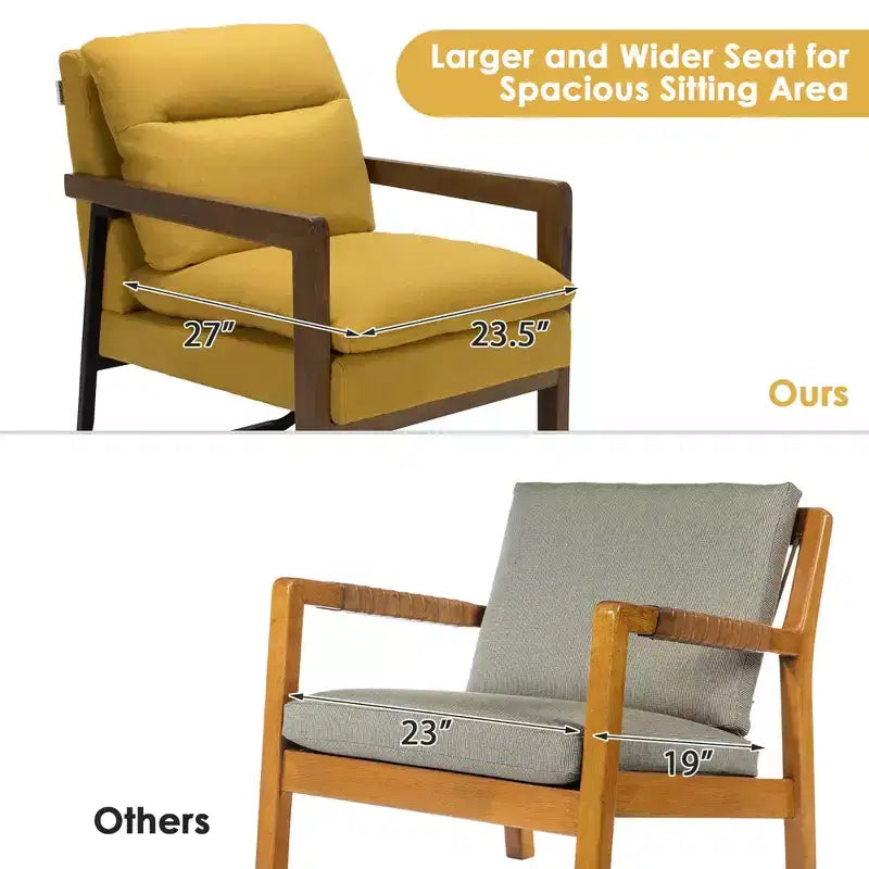 Modern Upholstered Accent Armchair with Rubber Wood Legs