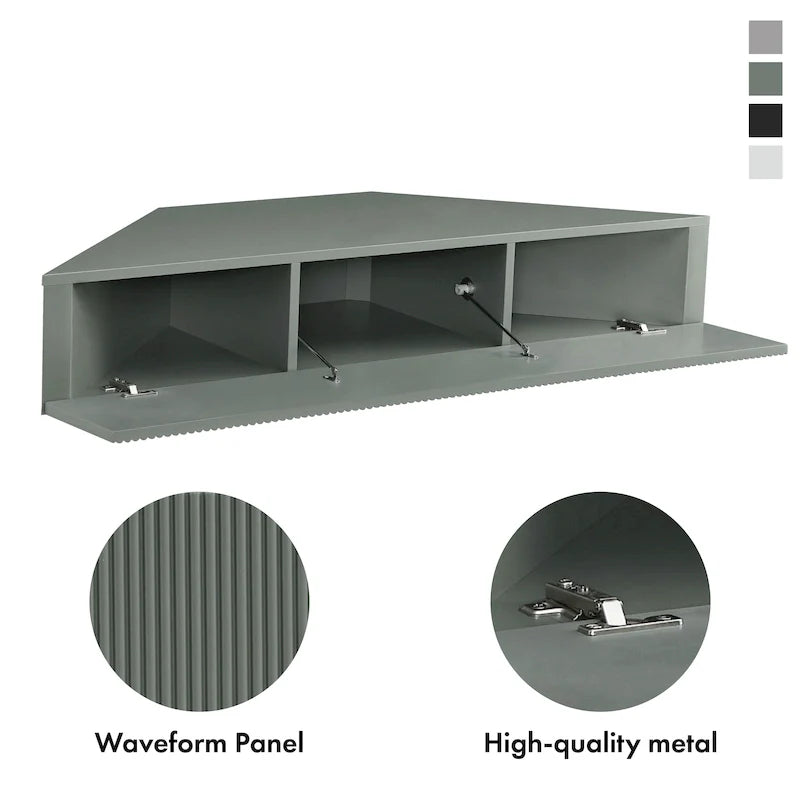 47 Corner Floating TV Stand, 3 Shelves, Transitional Style, Space-Saving Wall Mount
