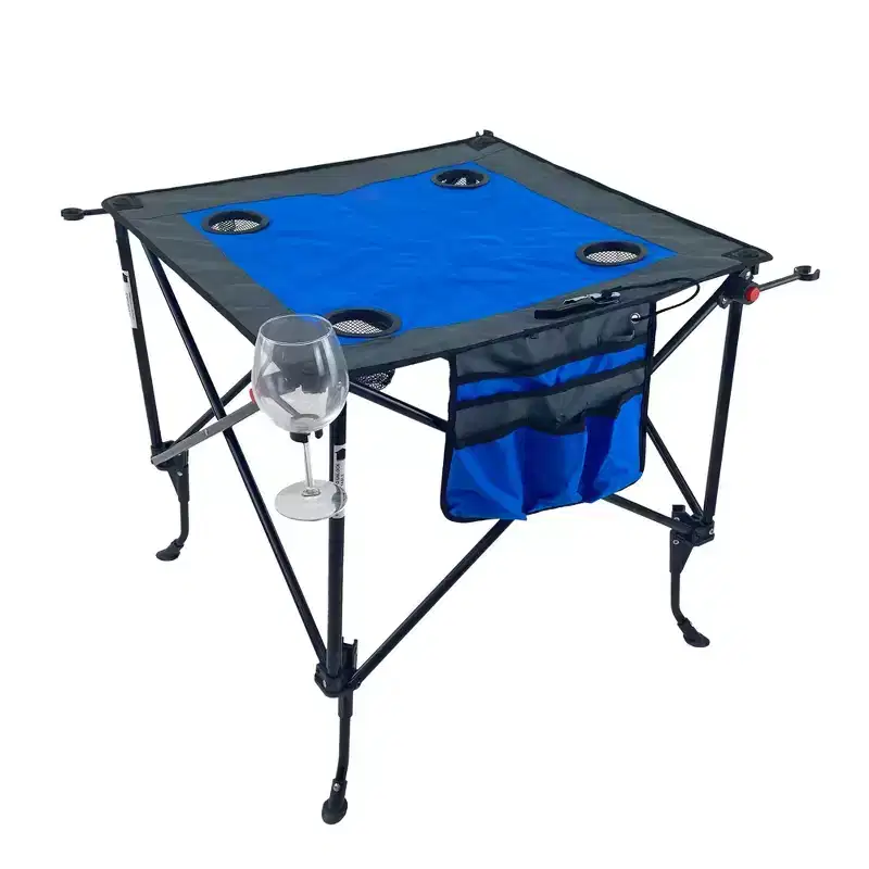 HOMLUX Portable Outdoor Adjustable Height Folding Wine Table with Cup Holders, Storage Bag