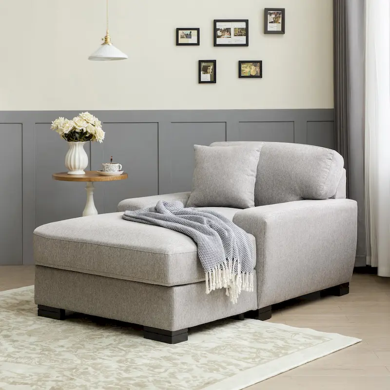 Modern Mid-Century Oversized Chaise Sleeper Sofa with Pillow