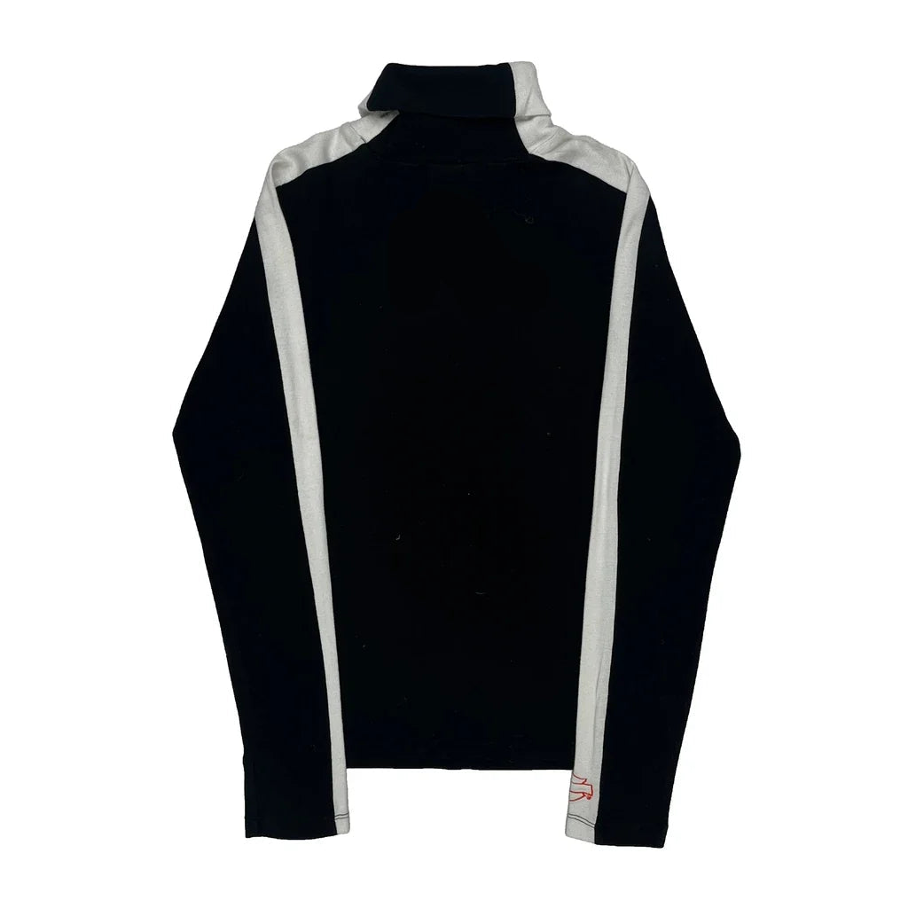 Long Sleeve Turtleneck Top Women Black White Cotton Small
