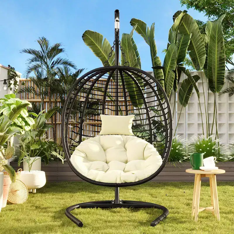 Whisen Single Person Folding Egg Chair with Stand, Hammock Swing Chair with Adjustable Anti-Slip Feet