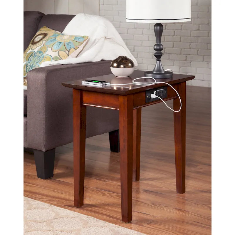 Solid Hardwood Side Table with Built-In Charging Station
