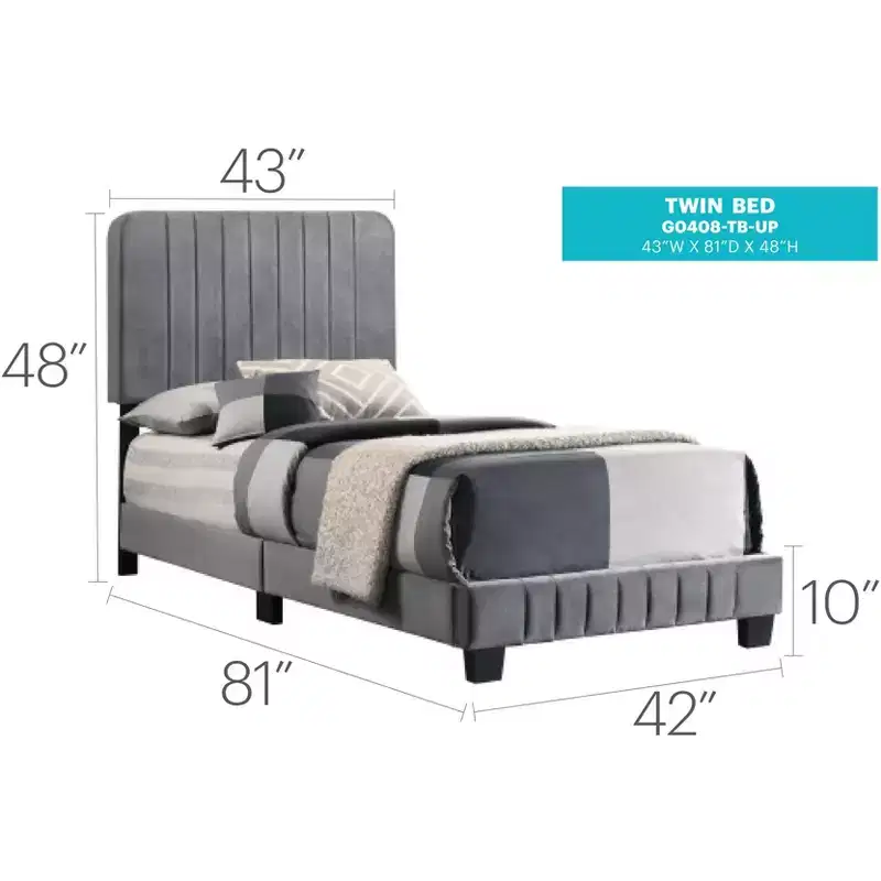 Passion Furniture Lodi Velvet UpholsteChannel Tufted Twin Panel Bed