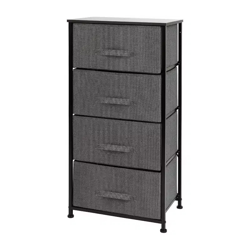 4-Drawer Vertical Storage Dresser, Wood Top with Cast Iron Frame and Fabric Drawers