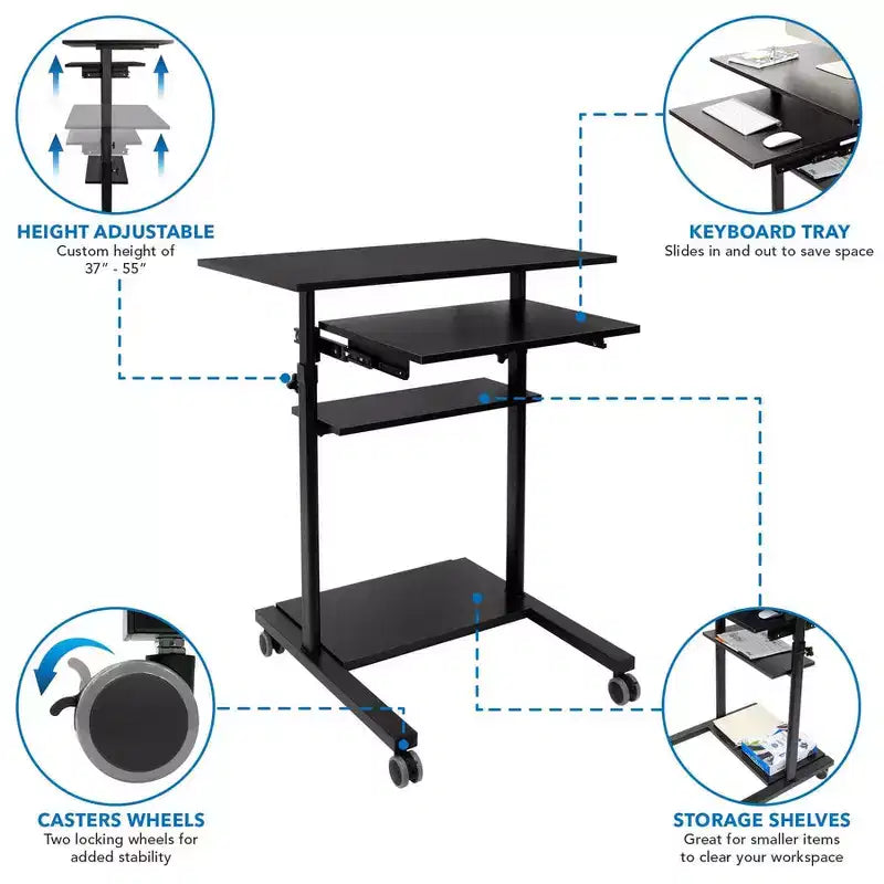 Mobile Standing Desk with Retractable Keyboard Tray
