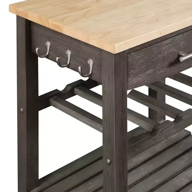 Ellaine 4 Tier Butcher Block Kitchen Cart with Drawer and Wine Rack - Breighton Home