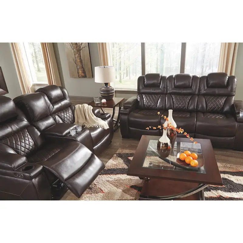 Chocolate Brown Faux Leather Power Reclining Sofa 82.75 W x 39.5 D x 43.75 H