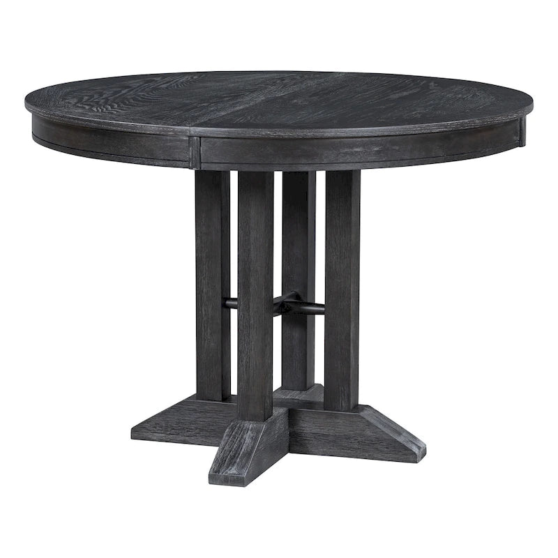 Black Wooden Dining Table with Extendable Round Table & 4 Chairs