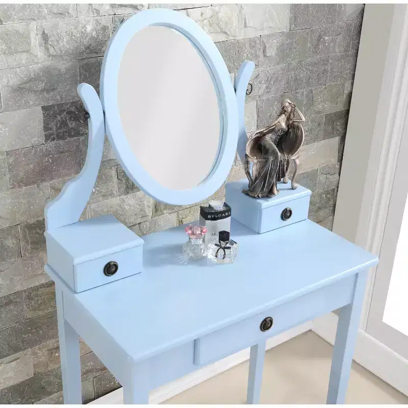 Moniys Wood Moniya Makeup Vanity Table and Stool Set, Blue