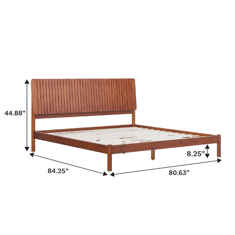 Slatted Headboard Modern King Platform Bed Frame - Wood Slat Support, No Box Spring Needed