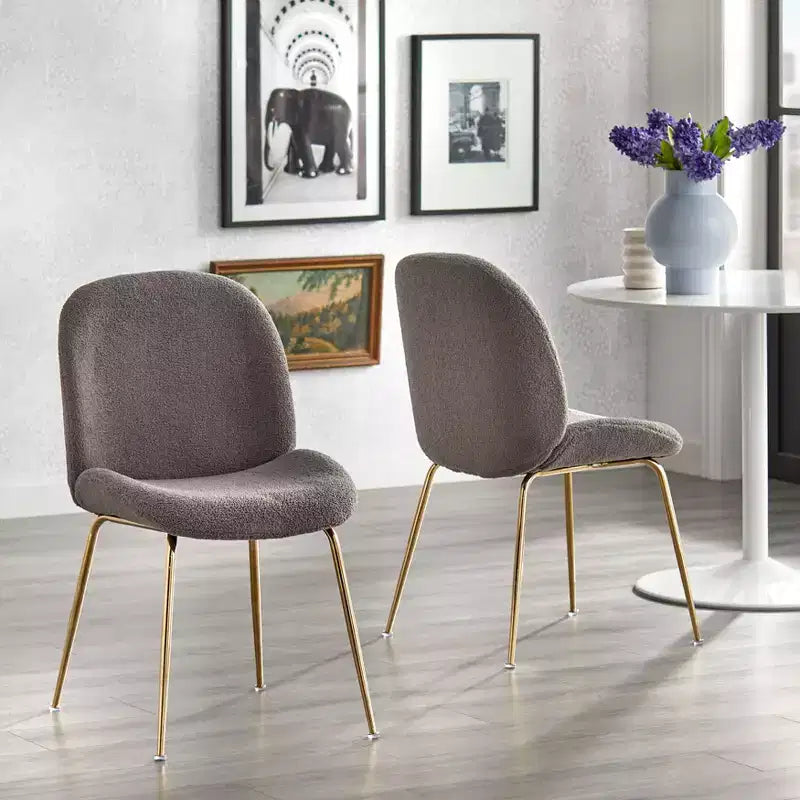 Set of 2 Upholstered Modern Dining Chairs - Armless, Curved Back
