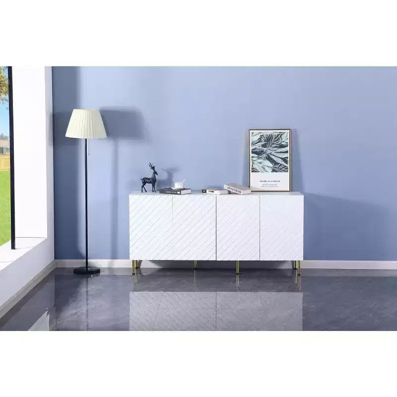 Sideboard Buffet, Accent with 4 & Shelves, Storage, Resistant Entryway for Dinning, Living White