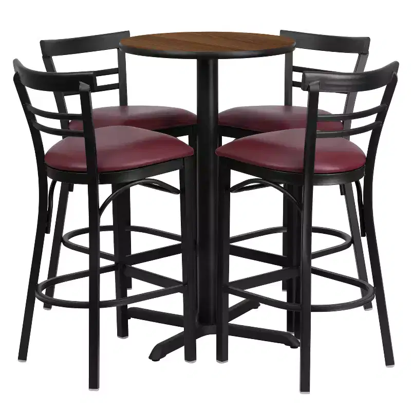 Flash Furniture 24'' Round Laminate Table Set with X-Base and 4 Two-Slat Ladder Back Metal Barstools