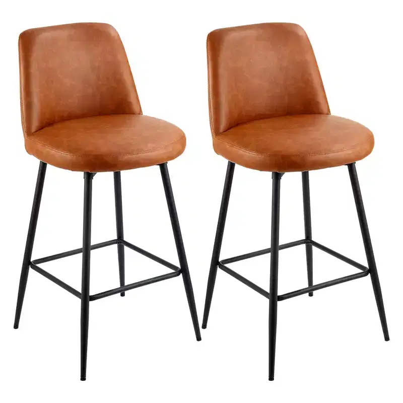 VEVOR Bar Stool Set of 2, 27 inch Counter Height Swivel Stools, Modern PU Leather Counter Barstool with Backrest and Metal Legs, Brown