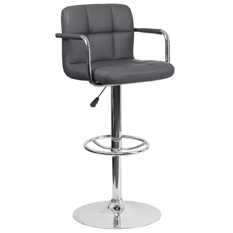 Flash Furniture Contemporary Quilted Vinyl Adjustable Height Barstool with Arms and Chrome Base