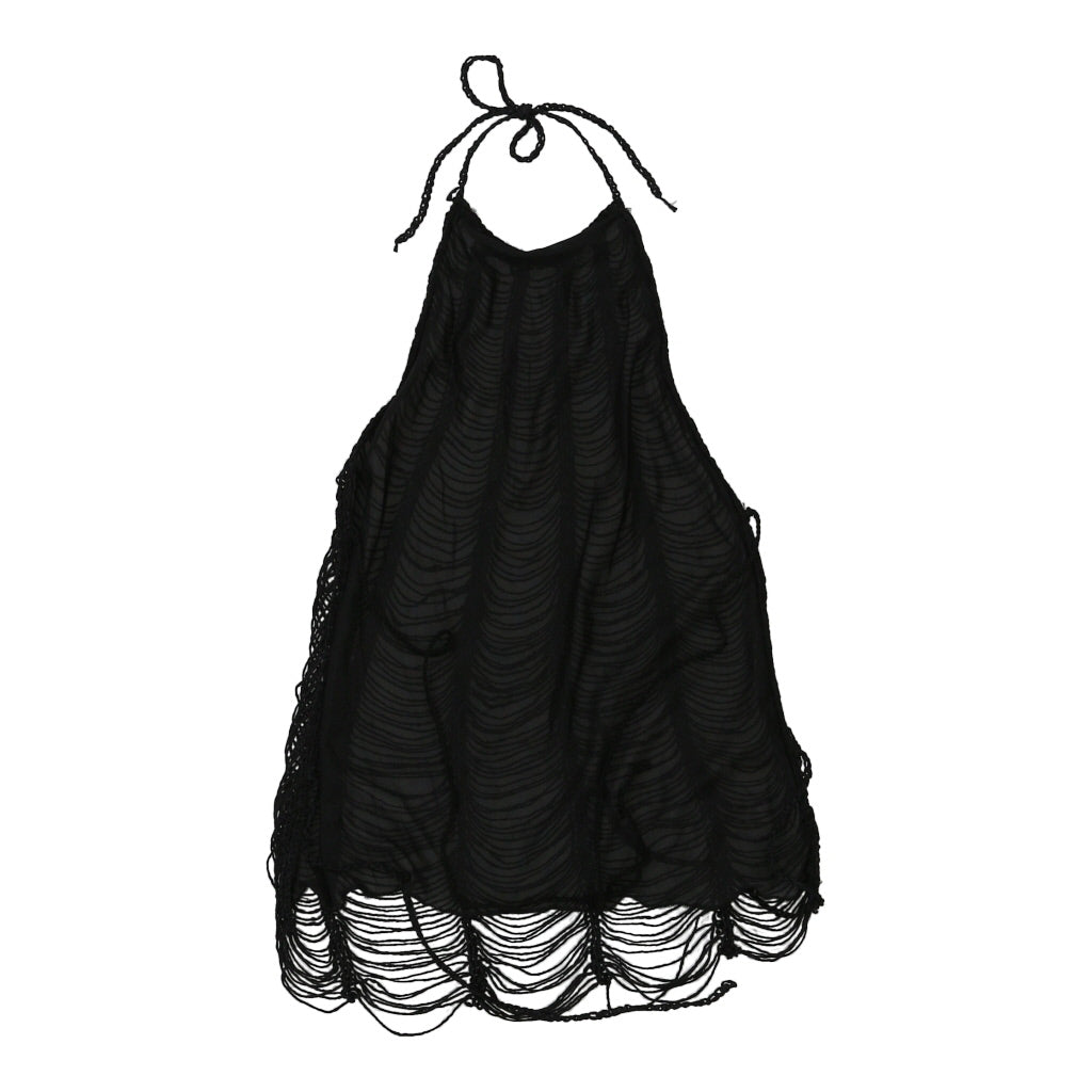 Vintage Halterneck Top Women Black Cotton Small