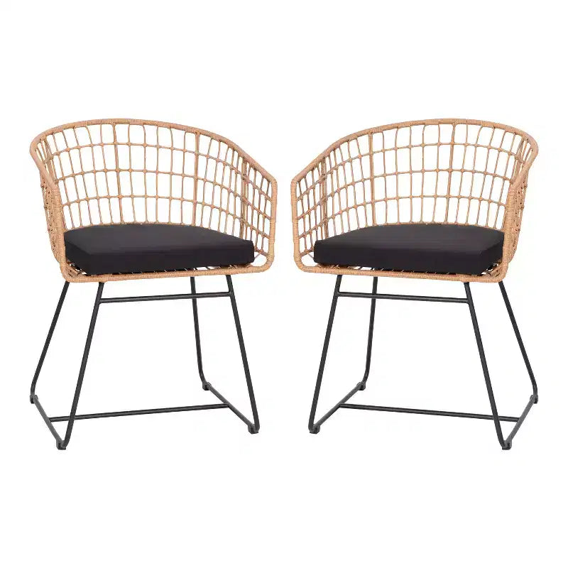 Emma and Oliver Set of Two All-Weather Faux Rattan Rope Chairs with Padded Cushions for Indoor and Outdoor Use
