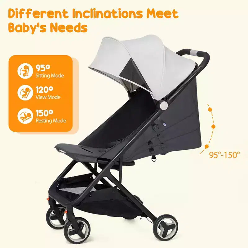 Compact Triple-Fold Baby Stroller with Canopy