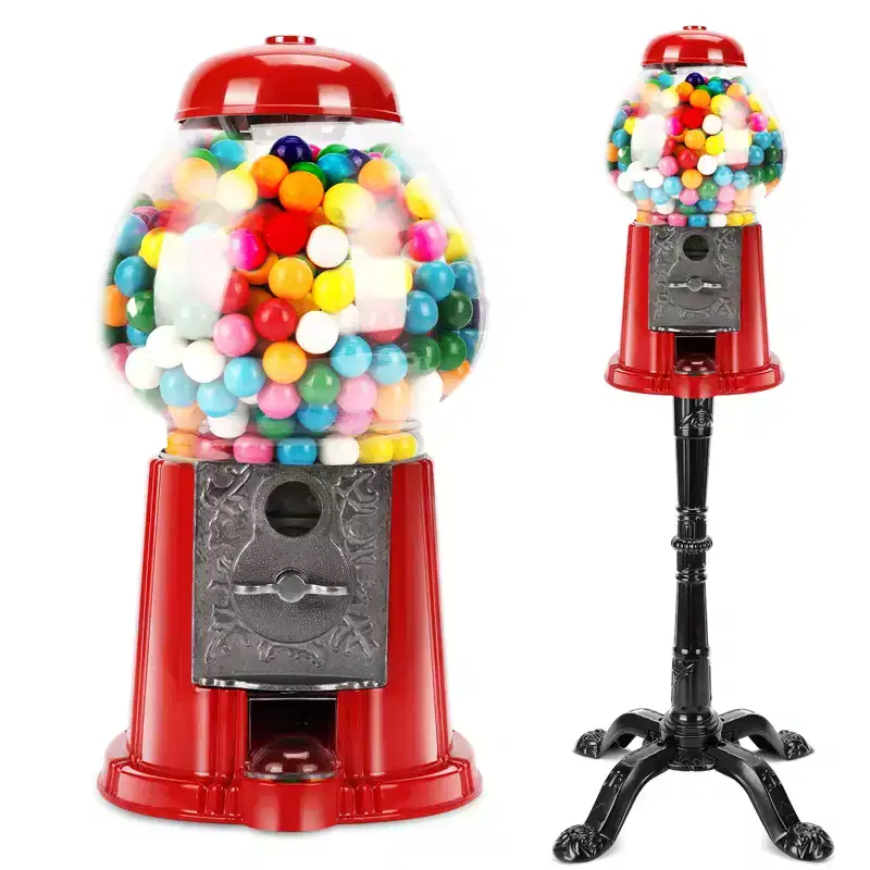JVNOXK-5 Inch Commercial Red Bubble Gum Machine Stand, Key-Operated Free Candy Dispenser Bubble Gum Machine Coin-Operated Halloween Christmas Party