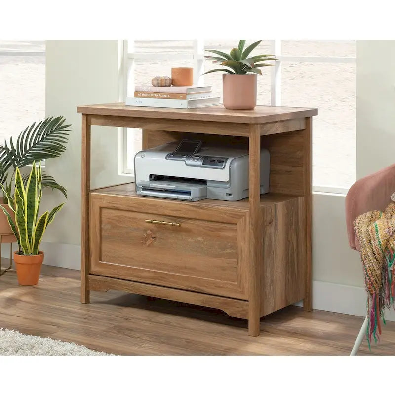 Lateral File Cabinet with Open Shelf and Herringbone Top