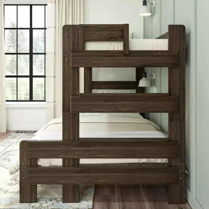 Twin over Full Bunk Bed, Modern Farmhouse Solid Wood for Kids