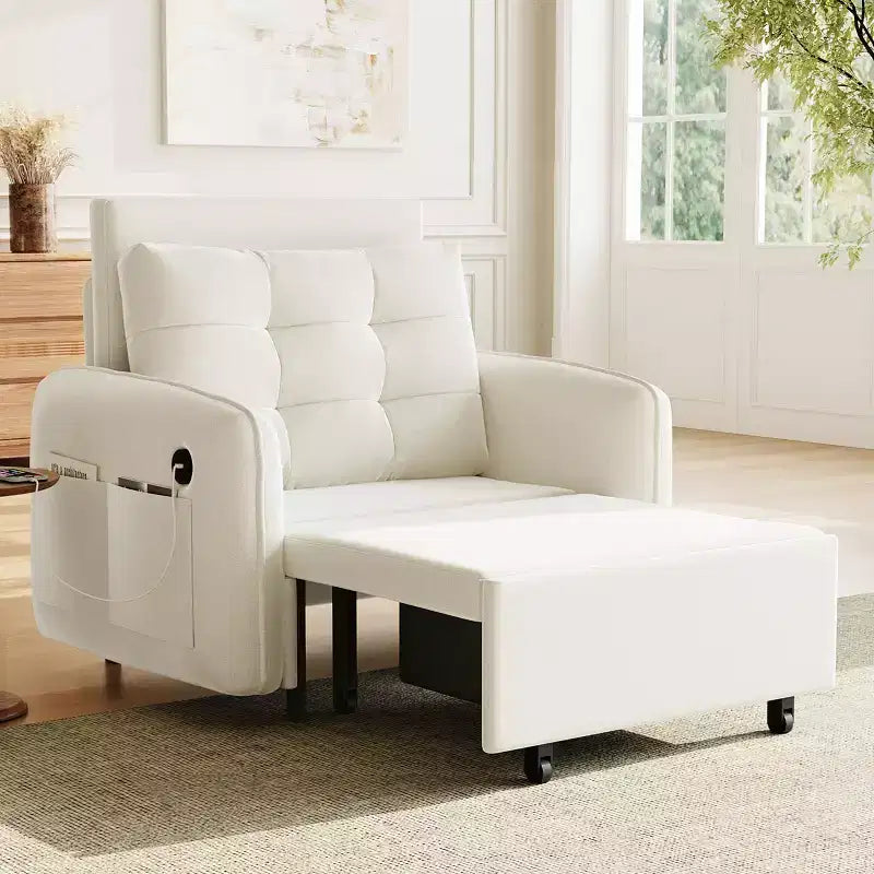 GDFStudio Baird Modern 80 Chenille 3-in-1 Convertible Sofa Bed with Pull-Out Single Bed, USB Charging Ports and Storage Pockets