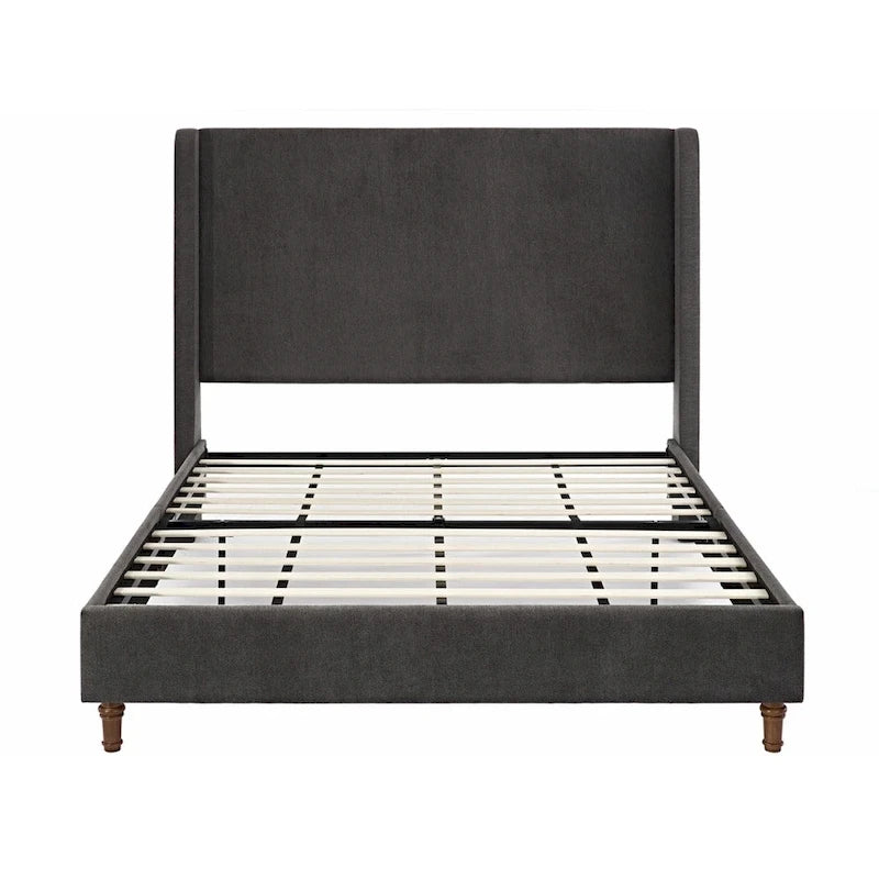 Tall Wingback Boucle Upholstered Bed Frame with Wooden Slat Base