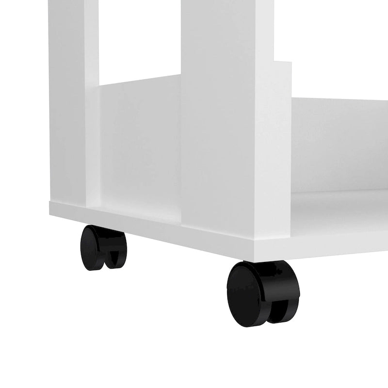 White and Dark Brown Stationary Kitchen Island with 2 Cabinets and 3 Open Shelves