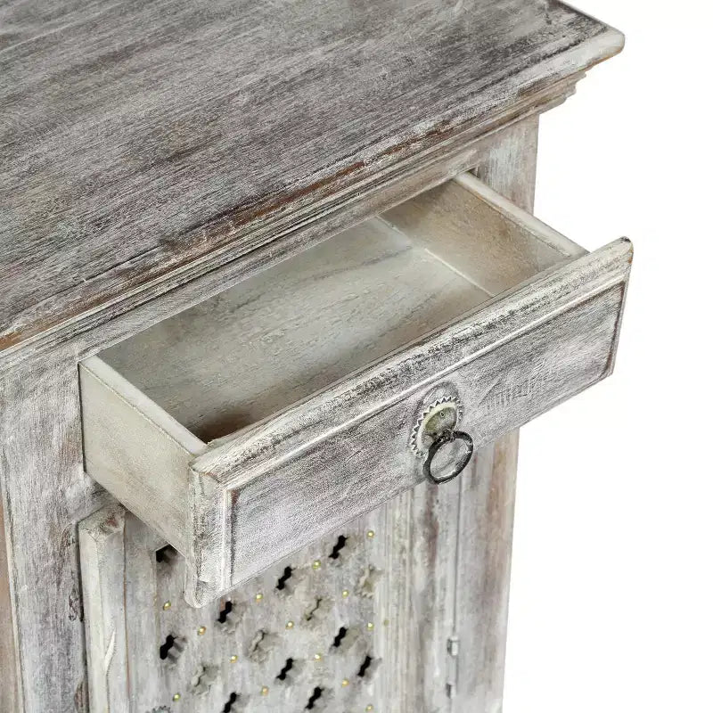 Handcrafted Boho Mango Wood Nightstand, Distressed White