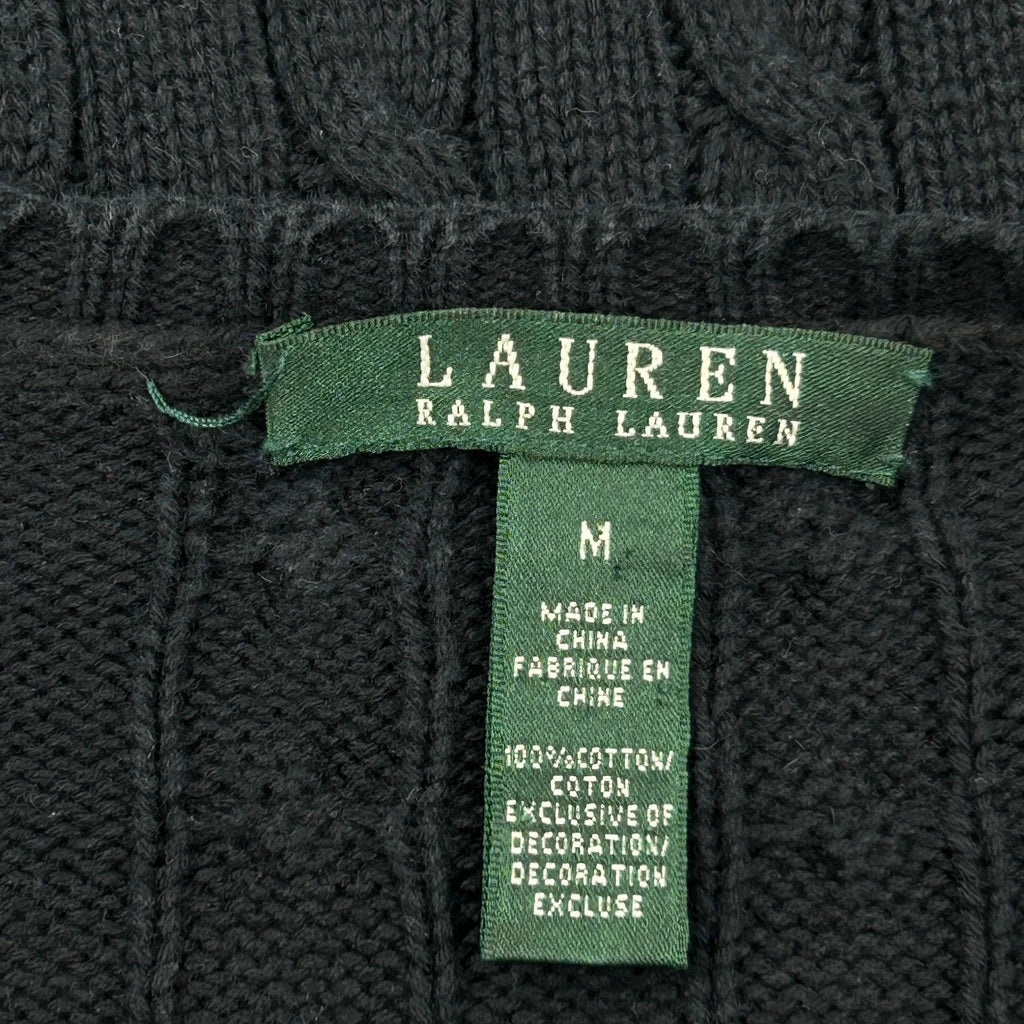 Cable Knit Long Sleeve Crew Neck Top - Medium Black Cotton