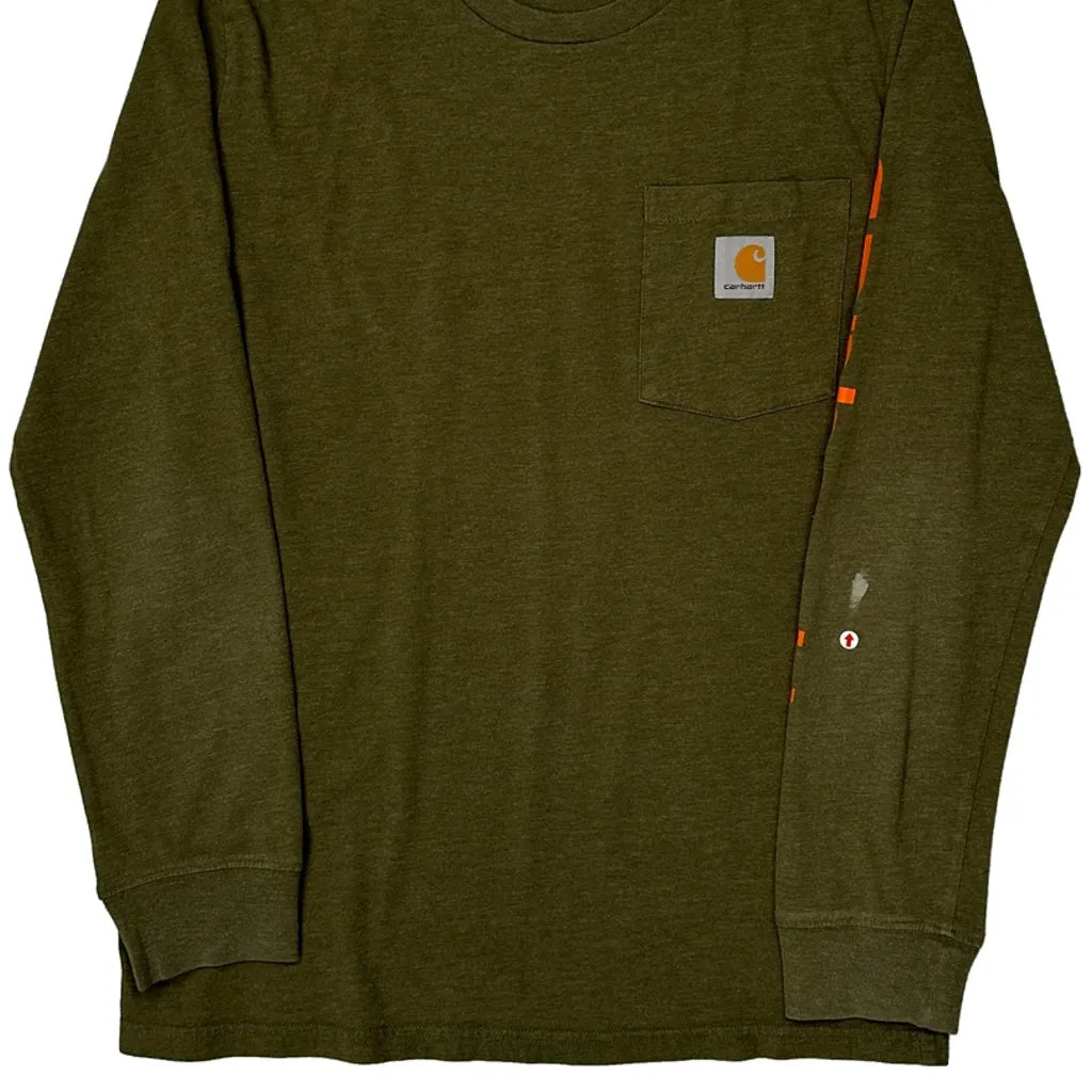 Long Sleeve T-Shirt Women Regular Fit Crew Neck Green Cotton Large