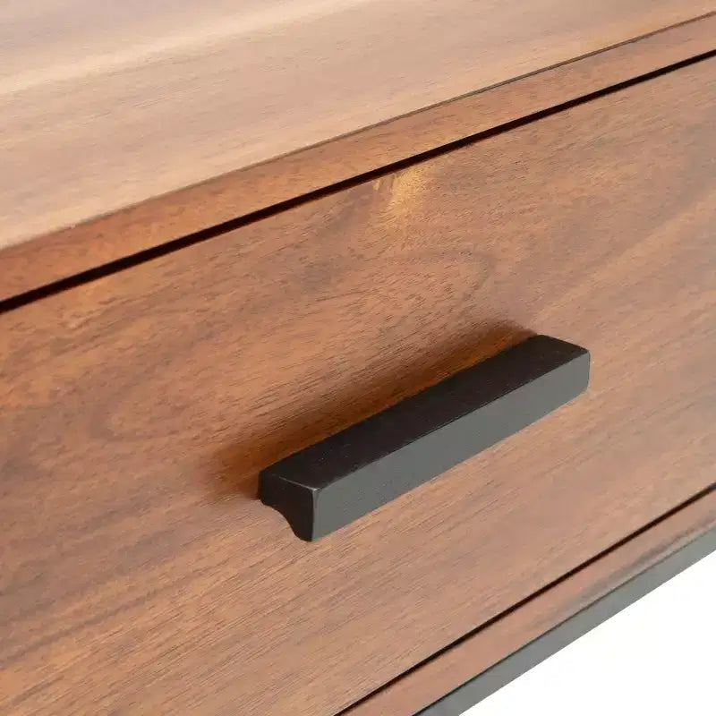 1-Drawer Nightstand with Open Metal Frame, Brown Mahogany