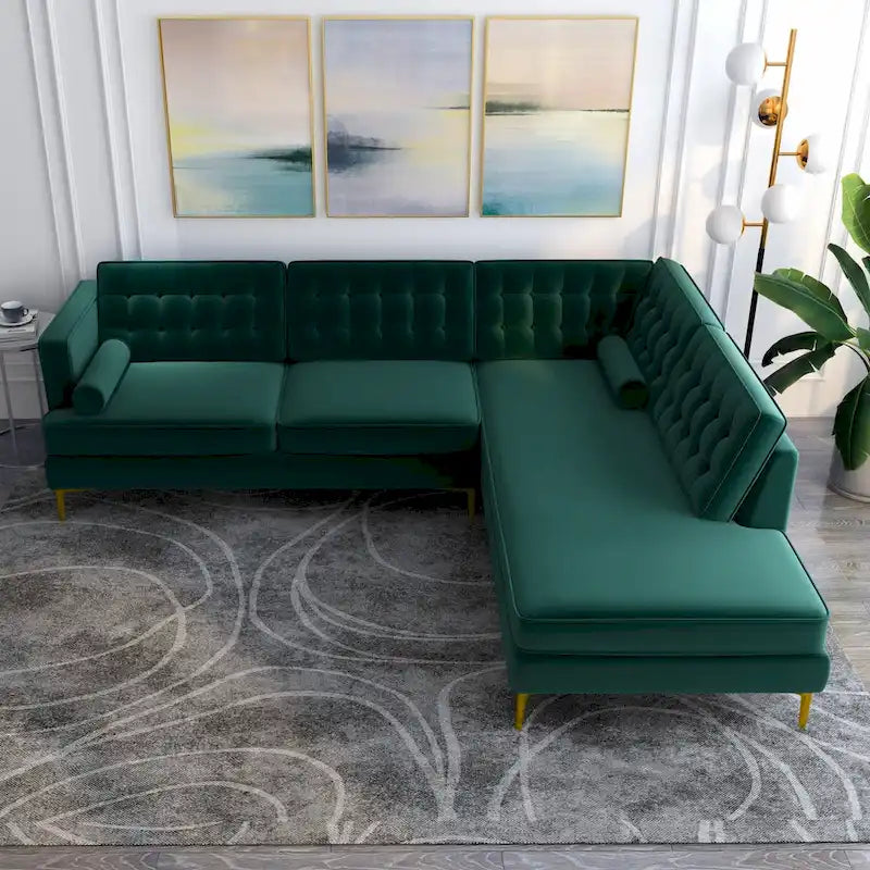 Velvet Modern Tufted Living Room Corner Sectional Sofa