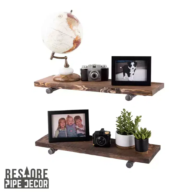 RESTORE Trail Brown 24 in. Shelves with Straight Brackets by Pipe Decor