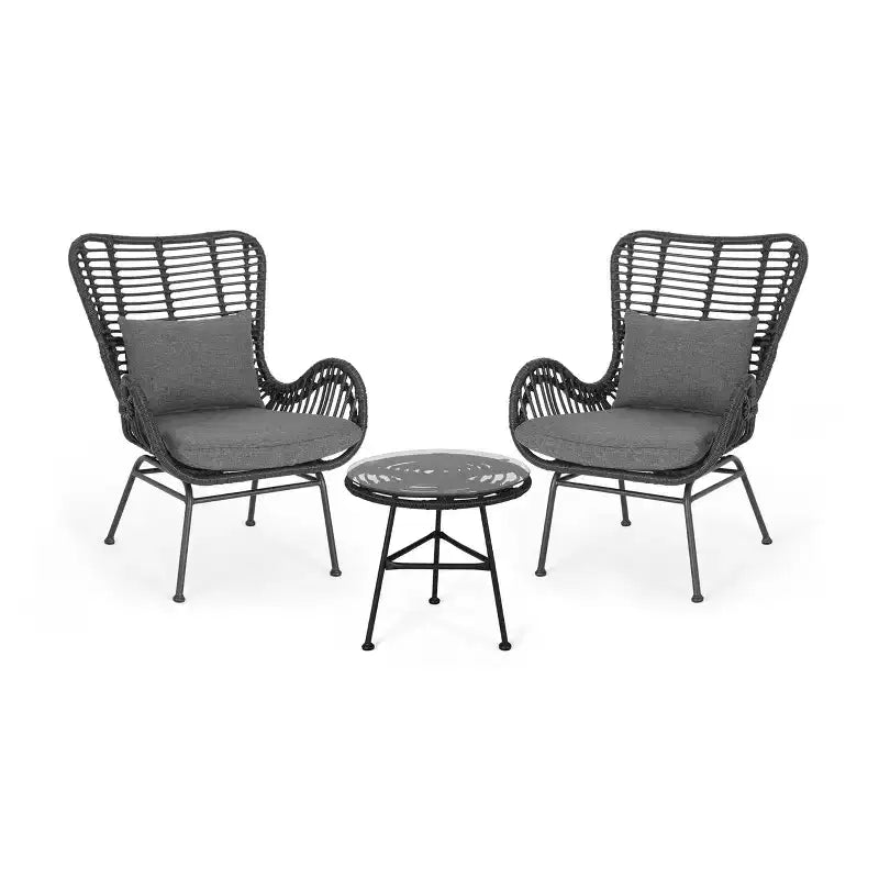 Christopher Knight Home Bechtel Outdoor Wicker and Tempered Glass 3 Piece Chat Set with Cushions