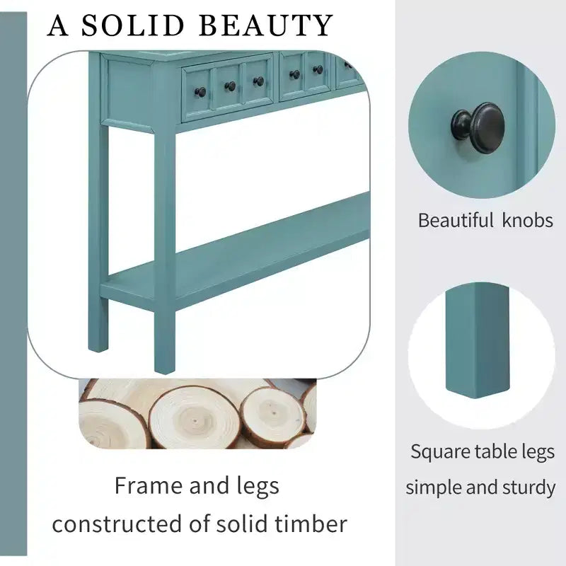 60 Rustic Console Table with 4 Drawers and Bottom Shelf, White
